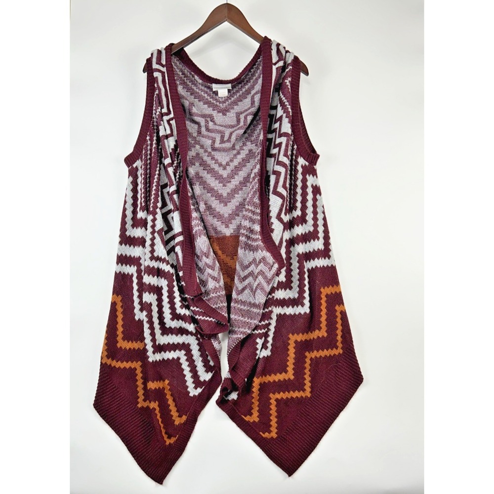 Catherines Sweater Vest Cardigan 4X Knit Long Waterfall Open Front Chevron Print